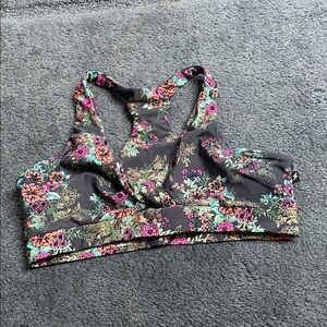 Floral Sports Bra - Black and Multicolor